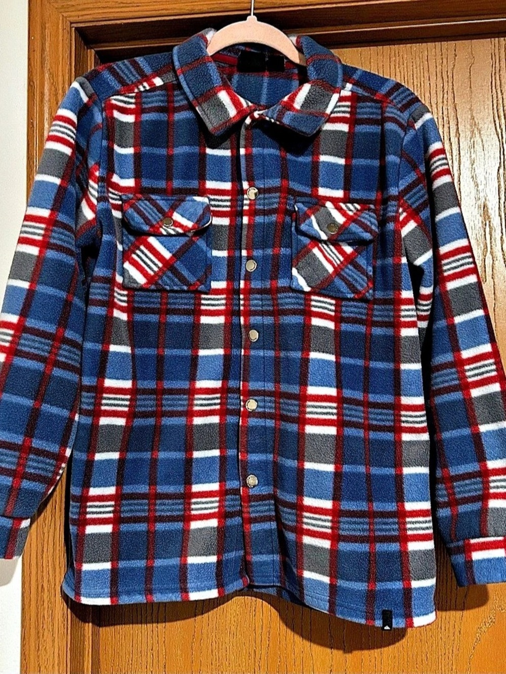 Quiksilver Youth Fleece Shirt Jacket Plaid Shirt Jacket in Blue & Red Large